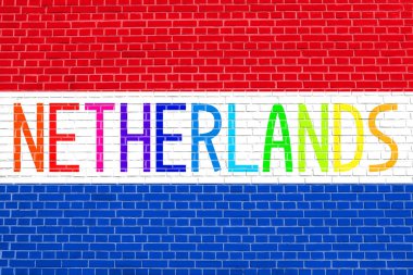 Hollanda bayrağı ve word Hollanda tuğla duvar