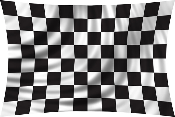 Checkered racing flag waving isolated on white