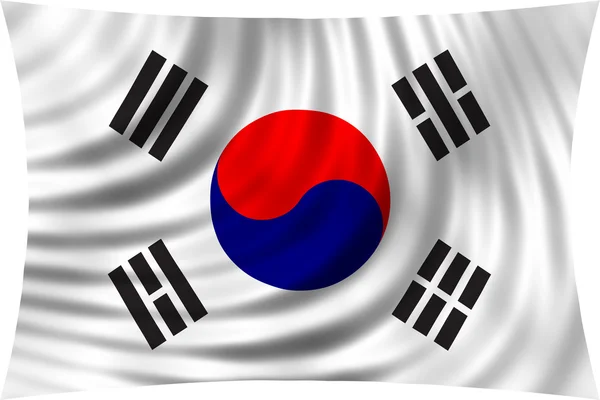 Flag of South Korea waving in wind isolated on white — Stock Photo, Image