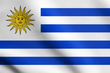 Kumaş dokusu ile sallanan Uruguay bayrağı