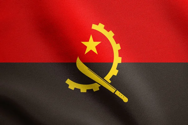 安哥拉国旗挥舞着织物纹理 — 图库照片