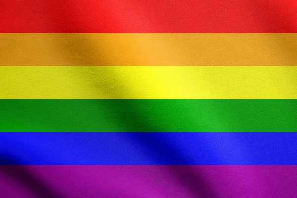Rainbow gay pride flag waving with fabric texture — Stock Photo, Image