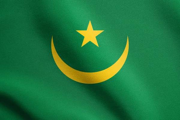 Mauritánia zászlaja szövet-textúrával integetett — Stock Fotó