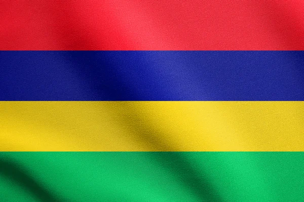 Mauricijská vlajka mávající s texturou textilií — Stock fotografie