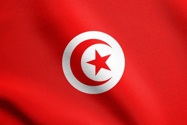 Tunisiens flagga viftande med tyg konsistens — Stockfoto