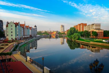 View of the center of Kaliningrad and Pregolya River clipart