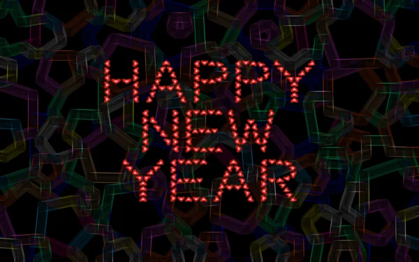 Happy New Year made from red hearts on abstract background — Stok Foto