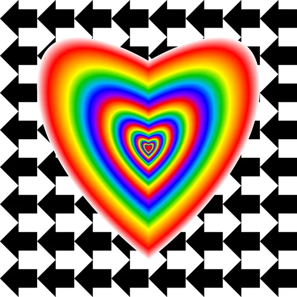 Grande coração em cores arco-íris e flechas — Vetor de Stock