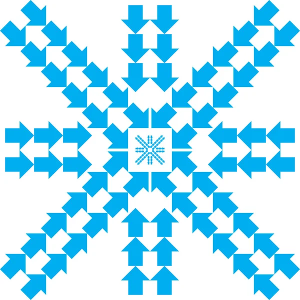 Muster mit blauen Pfeilen in Schneeflockenform — Stockvektor