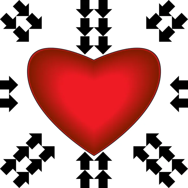 Big red heart with arrows — Stock Vector