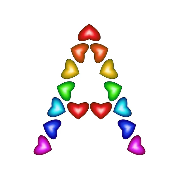 Letter A made of multicolored hearts — Stock Vector