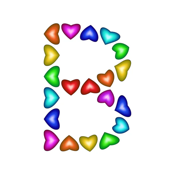 Letter B made of multicolored hearts — Stock Vector