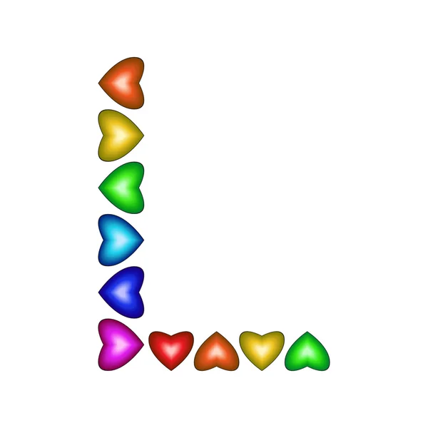 Letter L made of multicolored hearts — Stock Vector