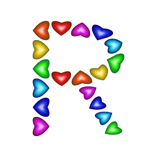 Letter R made of multicolored hearts — Stock Vector