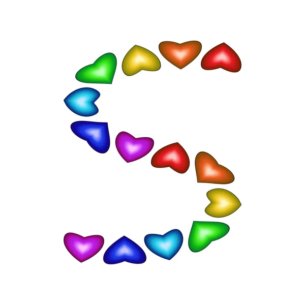 Letter S made of multicolored hearts — Stock Vector