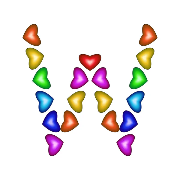 Carta W feita de corações multicoloridos — Vetor de Stock