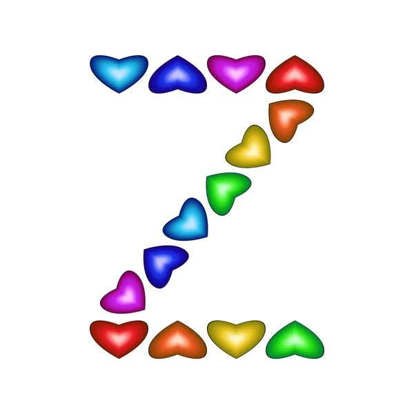 Letter Z made of multicolored hearts — Stock Vector