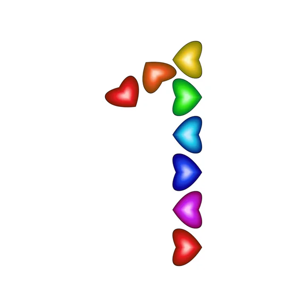 Number 1 made of multicolored hearts — Stock Vector