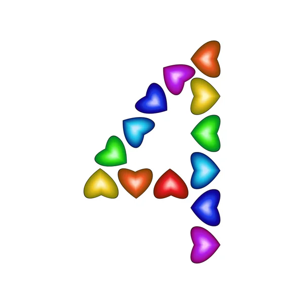 Número 4 hecho de corazones multicolores — Vector de stock