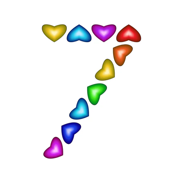 Number 7 made of multicolored hearts — Stock Vector