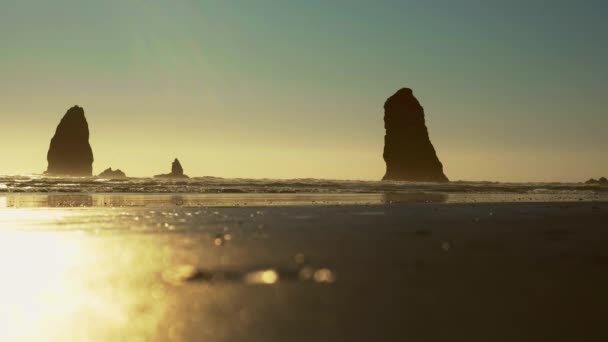 Прекрасний пляж Канон. Шарпові скелі в океані. — стокове відео