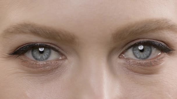 Очі дівчини зі світлою шкірою. Вона блимає . — стокове відео