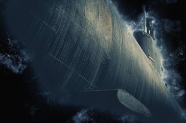 Derin denizlerdeki sualtı saldırı makinası kavramı.