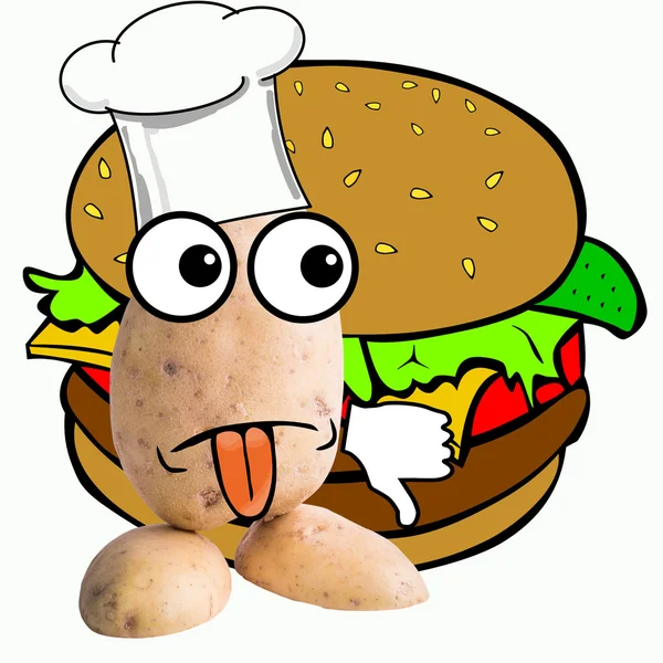Málo brambor muž kuchař nezdravé potraviny — Stock fotografie