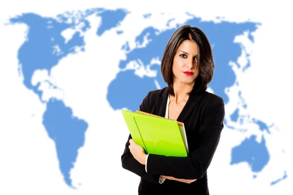Executive woman over world map — Stock Photo, Image