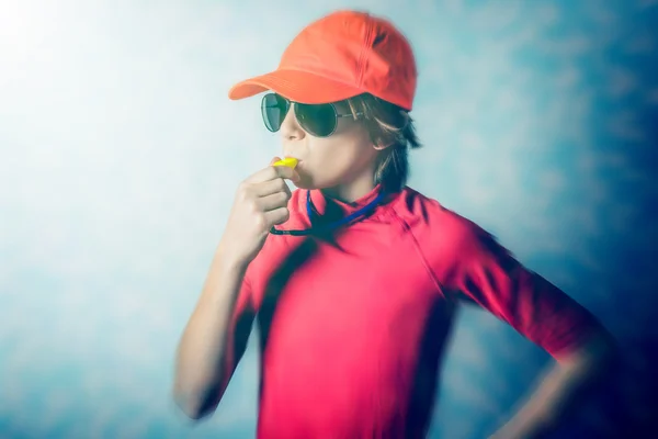 Beach lifeguard boy with life ring — Stock Photo, Image