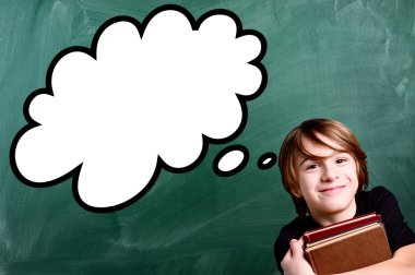 strip karikatür ile okul yeşil kara tahta üzerinde öğrenci