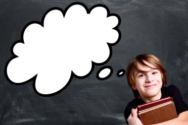 strip karikatür ile boş okul kara tahta üzerinde öğrenci