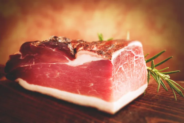 Italian speck prosciutto  tilt shift selective focus — Stock Photo, Image