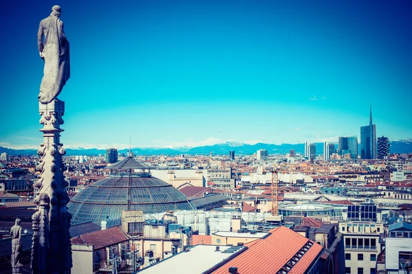 Milan city monuments and places Galleria Vittorio Emanuele from Duomo - vintage style — Stock Photo, Image