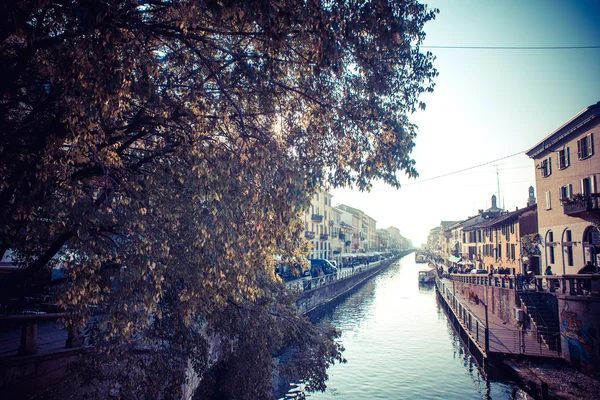 Milán ciudad - navigli Darsena el distrito - estilo vintage — Foto de Stock