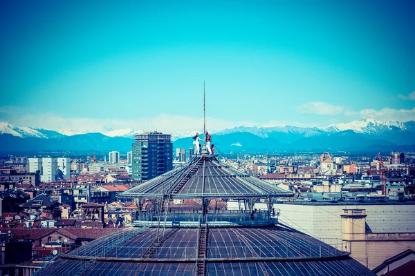 Milan city monuments and places Galleria Vittorio Emanuele from Duomo - vintage style — Stock Photo, Image