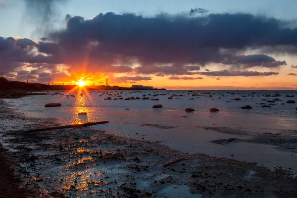 Zonsondergang over Tallinn en de Baltische Zee — Stockfoto