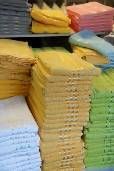 Stack of colorful towels up for sale — Stock Photo, Image