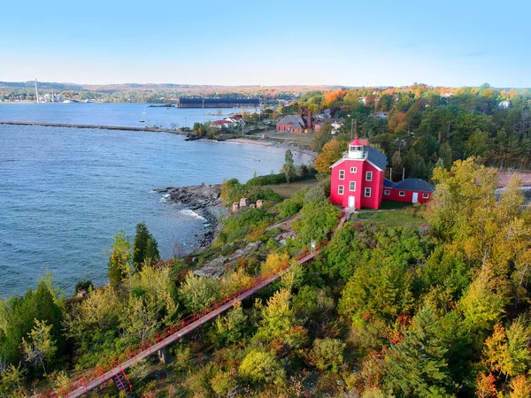 Aerial View Historic Marquette Harbor Light House Park Michigan Upper — Stock Photo, Image