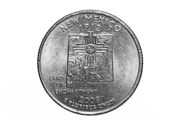 Четверть Монеты Нью Мексико Белом Фоне — стоковое фото