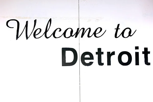 Detroit Usa 2020 Witamy Detroit Tekst Tablicy Blachy Białej Centrum — Zdjęcie stockowe
