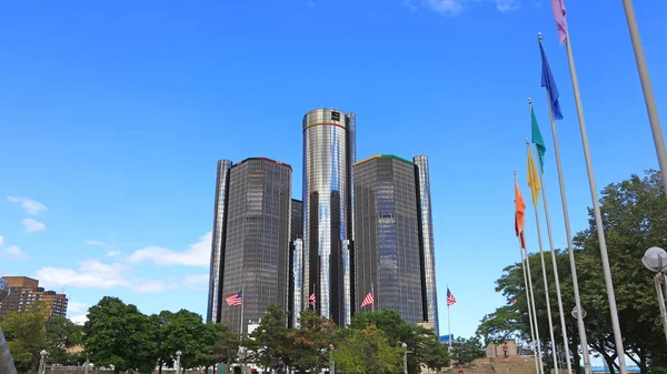 Detroit Usa 2020 Renaissance Center Jeden Nowoczesnych Kultowych Budynków Nad — Zdjęcie stockowe