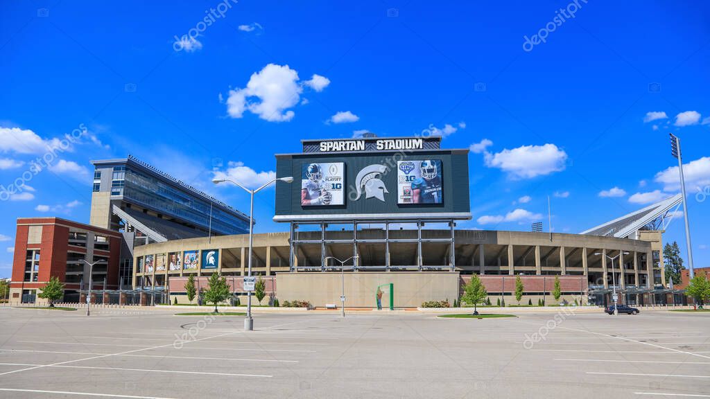 EAST LANSING, MI -22 AUGUST 2020- Symbol of Spartan in front of the entrance to the Spartan stadium at Michigan State University (MSU) in East Lansing.