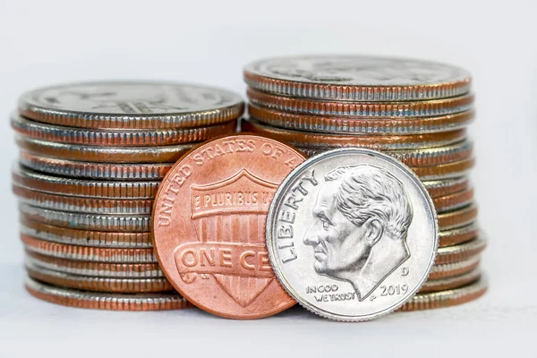 One Dime Cent Stack American Quarter Coins — Stock Photo, Image