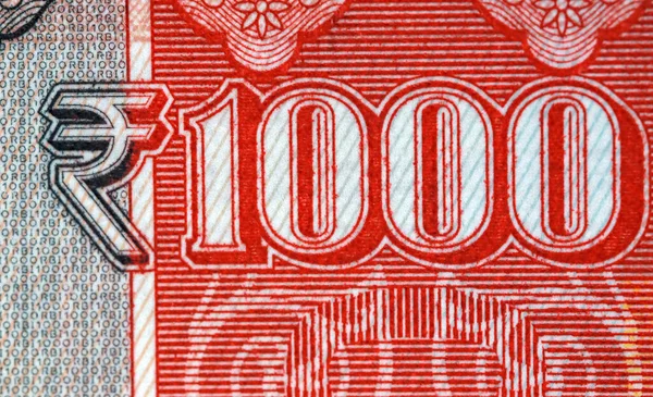 Close Shot Rupee 1000 Tekst Tysiąc Rupii Indyjskich Banknotów Walutowych — Zdjęcie stockowe