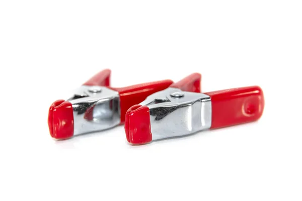 Two Red Clamps White Background — Stock Photo, Image