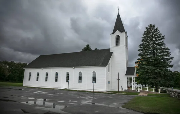 Historische Heilig Kreuz Kirche Cross Village Michigan Bei Stürmischem Wetter — Stockfoto