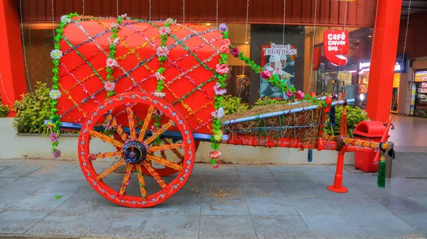 Suryapet India Januari 2019 Oude Traditioneel Versierde Ossenkar Tentoongesteld Voor — Stockfoto