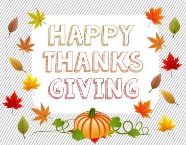 Mutlu Teşekkürlerin vektör illüstrasyonu Kabaklı ve renkli yapraklı metin vermek