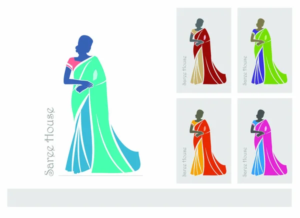 Vector Illustratie Van Indiase Vrouwen Met Verschillende Saree Concepten — Stockvector